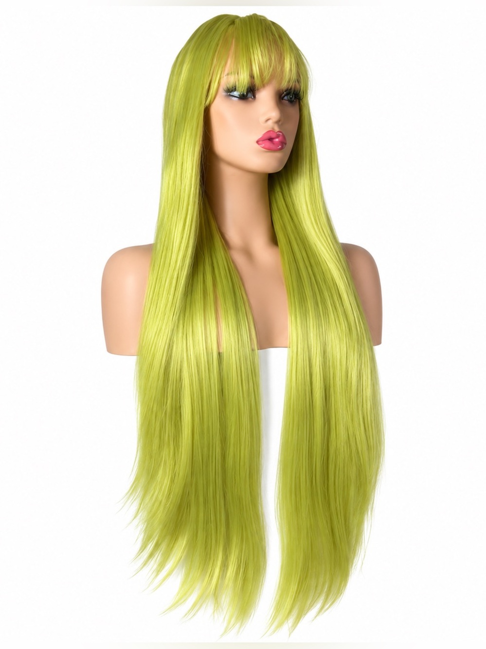 Long Straight Fringe Wig in Lime Green -28 inches long